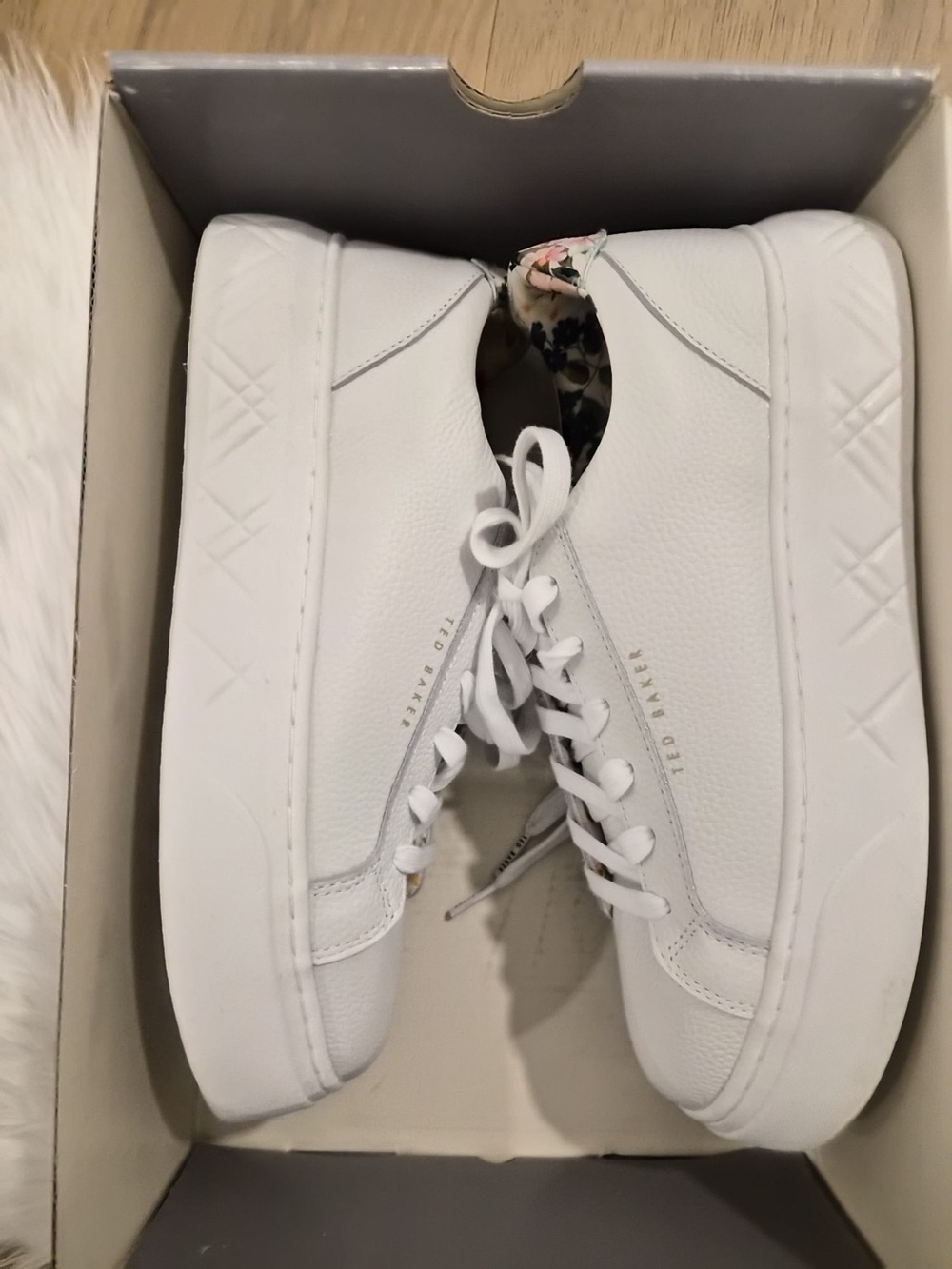 Ted Baker Women’s White Leather Sneakers with Floral Lining